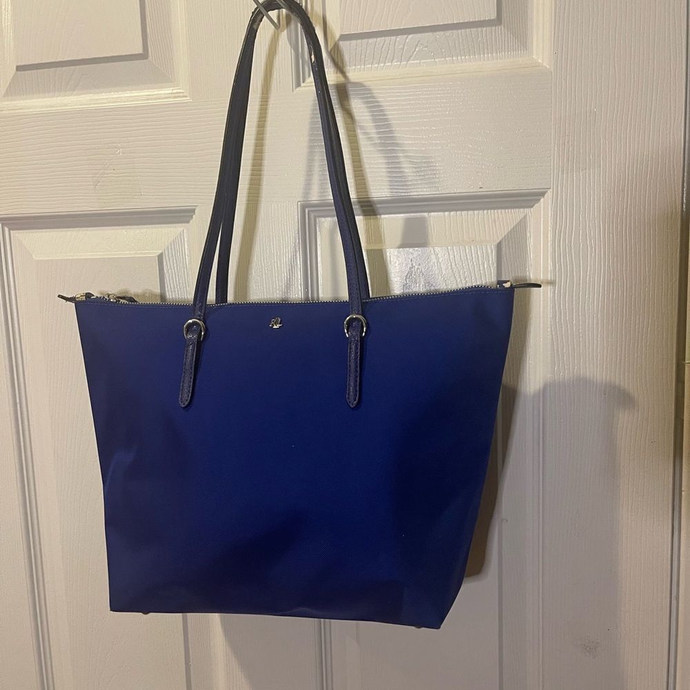 Lauren Ralph Lauren Nylon Royal Blue Medium tote synthetic straps & trim .